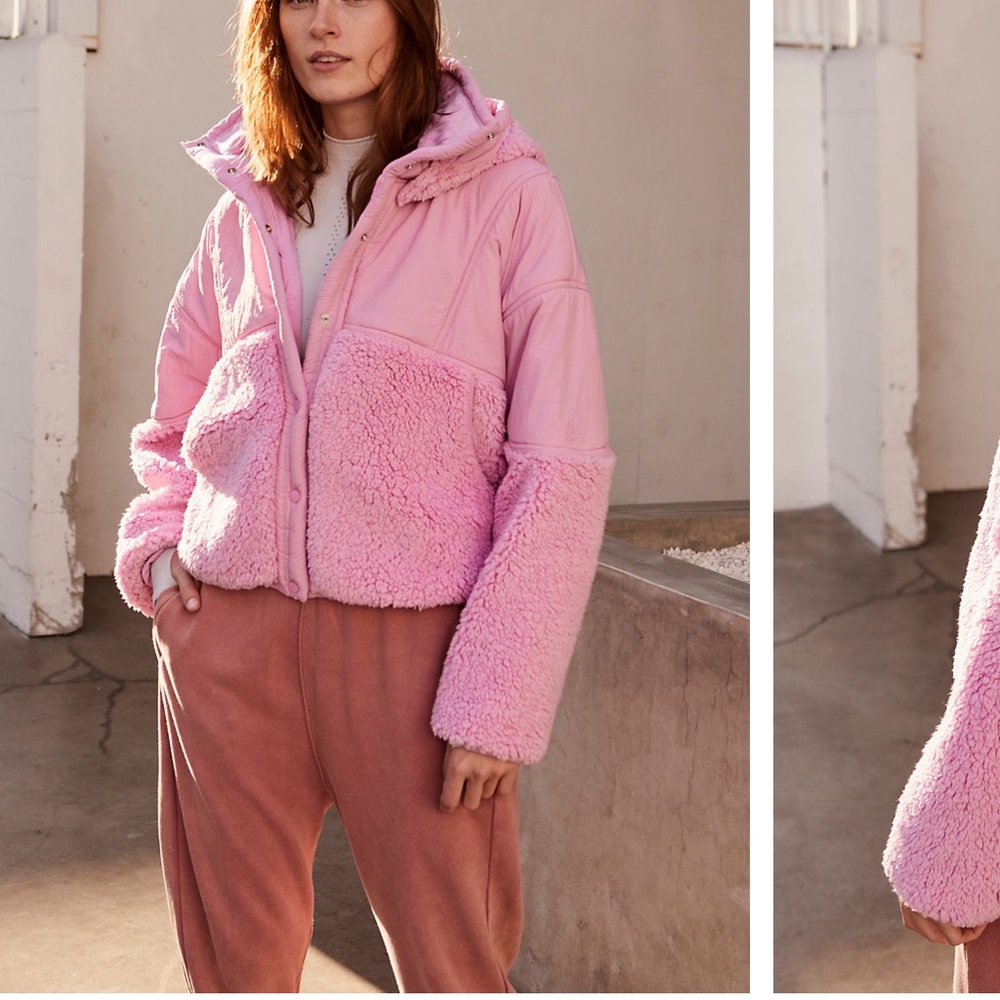 Free People Adventure Awaits Sherpa Fleece Hooded Jacket Euphoric Lilac